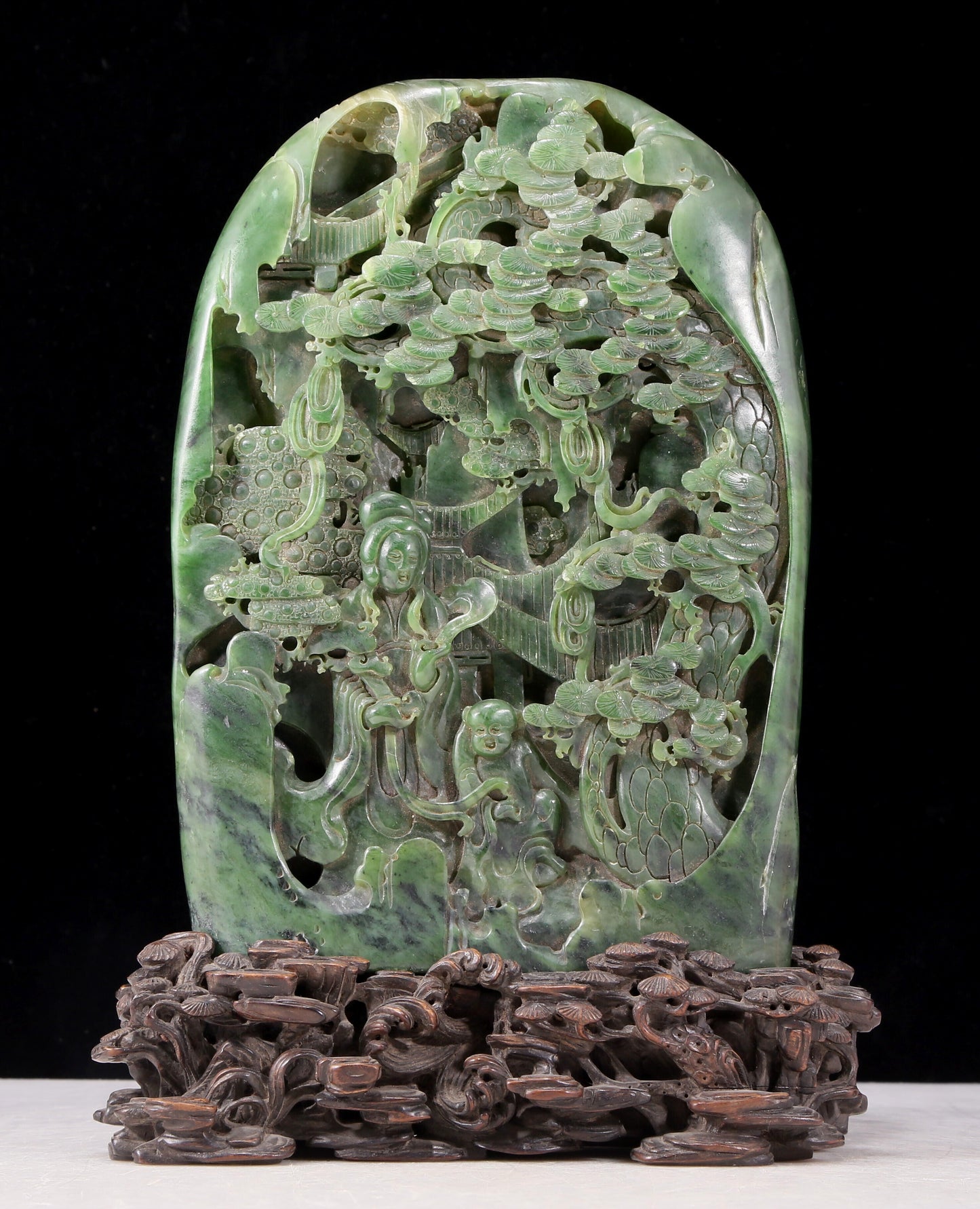 An exquisite jasper landscape figure ornament