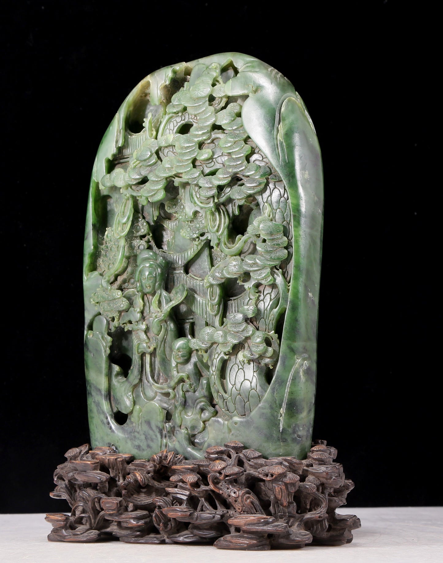 An exquisite jasper landscape figure ornament