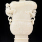 An exquisite white jade animal-faced dragon and phoenix ear bottle with lid