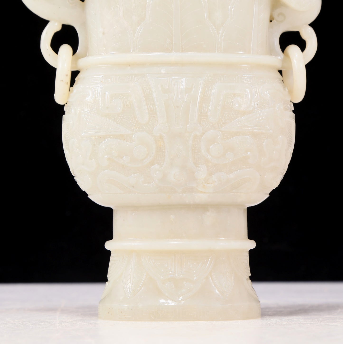 An exquisite white jade animal-faced dragon and phoenix ear bottle with lid