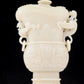 An exquisite white jade animal-faced dragon and phoenix ear bottle with lid