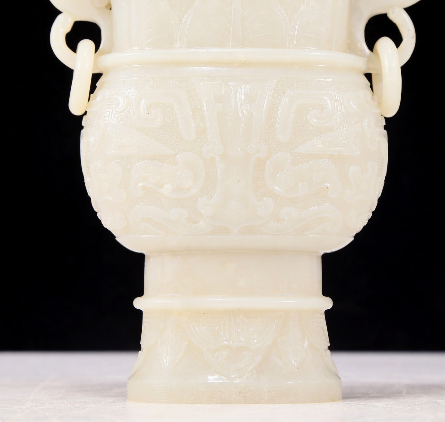 An exquisite white jade animal-faced dragon and phoenix ear bottle with lid