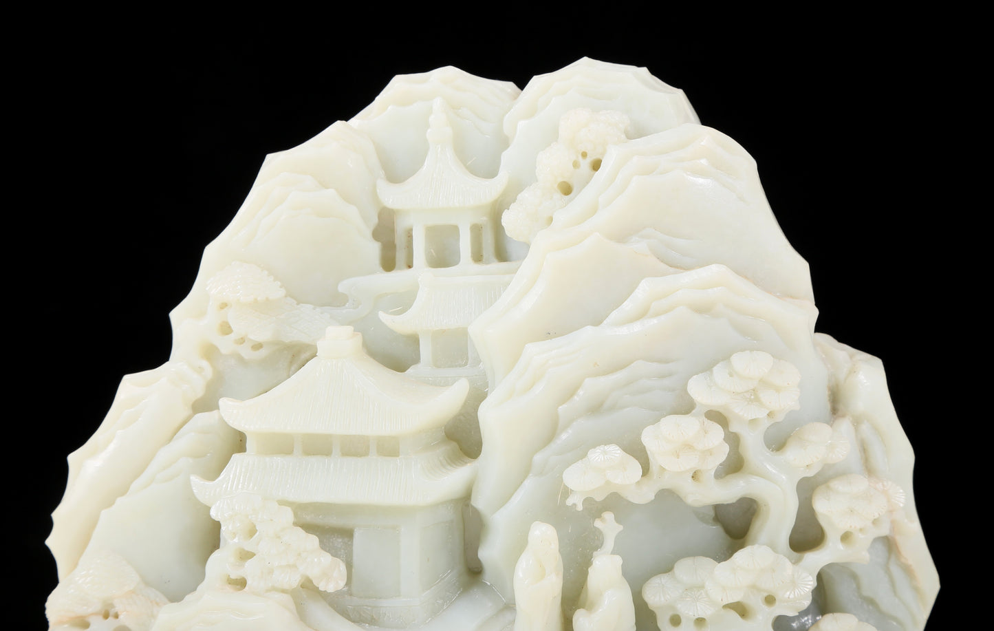 An exquisite white jade landscape figure ornament