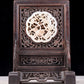 An exquisite zitanwood inlaid with white jade hollow carved flower and bird pattern table screen