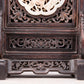 An exquisite zitanwood inlaid with white jade hollow carved flower and bird pattern table screen