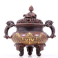 An exquisite gilt bronze elephant-patterned two-eared and tripod censer with lid