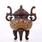 An exquisite gilt bronze censer with lotus and dragon pattern, double ears and three legs with lid