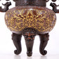 An exquisite gilt bronze censer with lotus and dragon pattern, double ears and three legs with lid