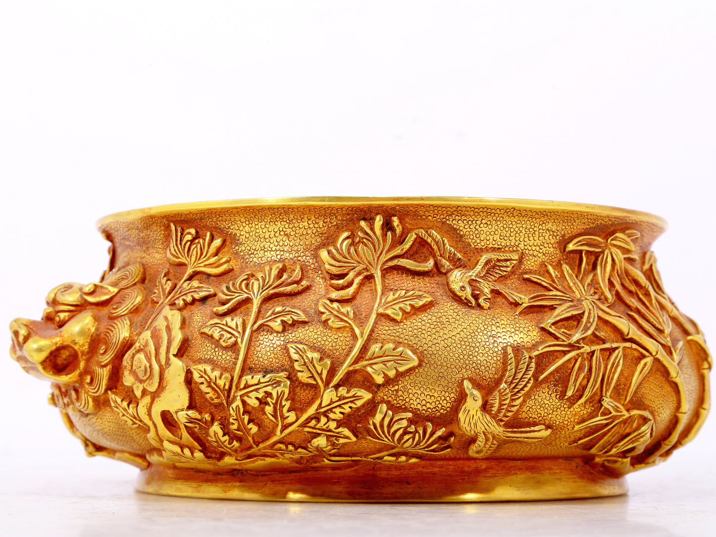 An exquisite gilt bronze animal ear censer with floral patterns