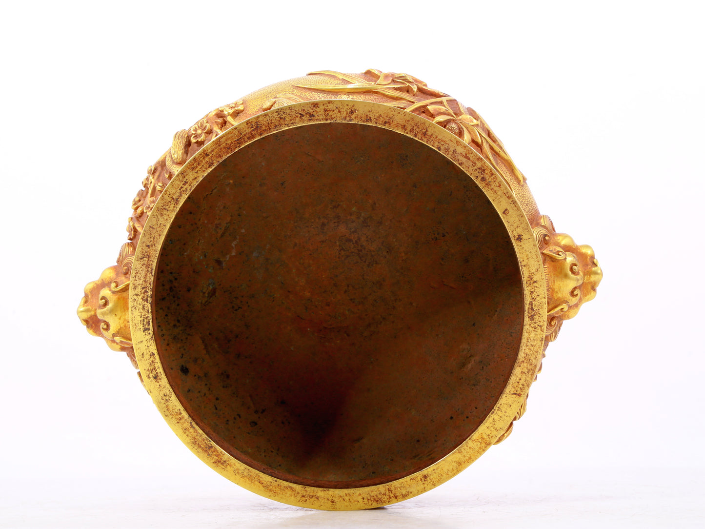 An exquisite gilt bronze animal ear censer with floral patterns