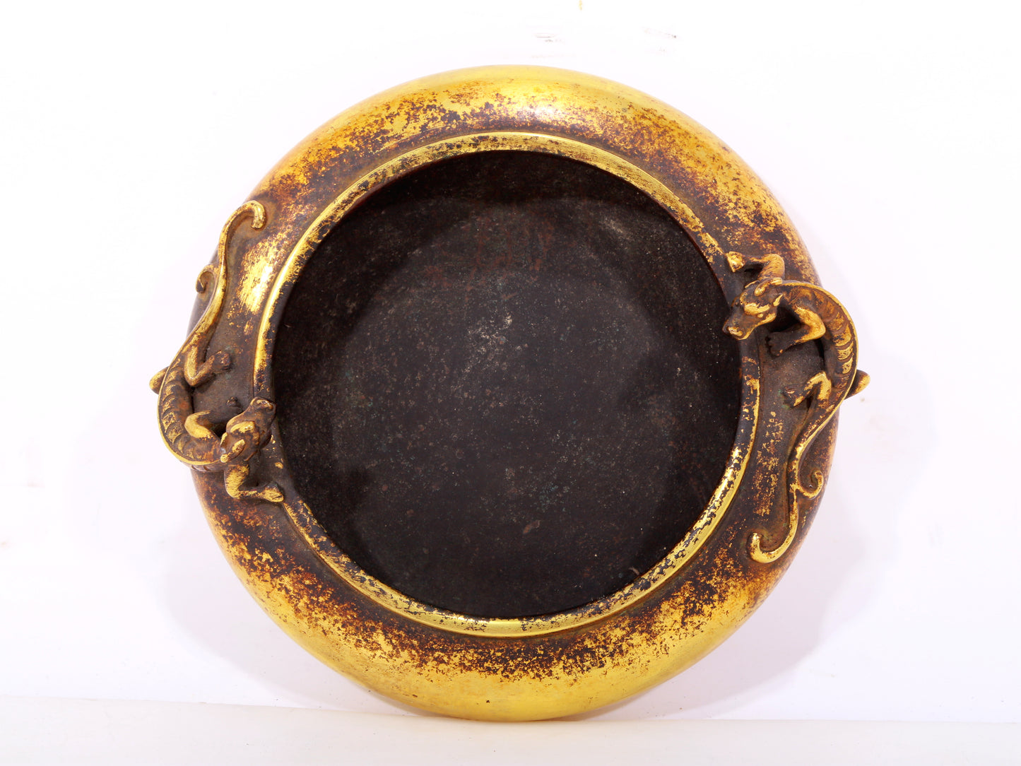 An exquisite gilt bronze dragon ear censer