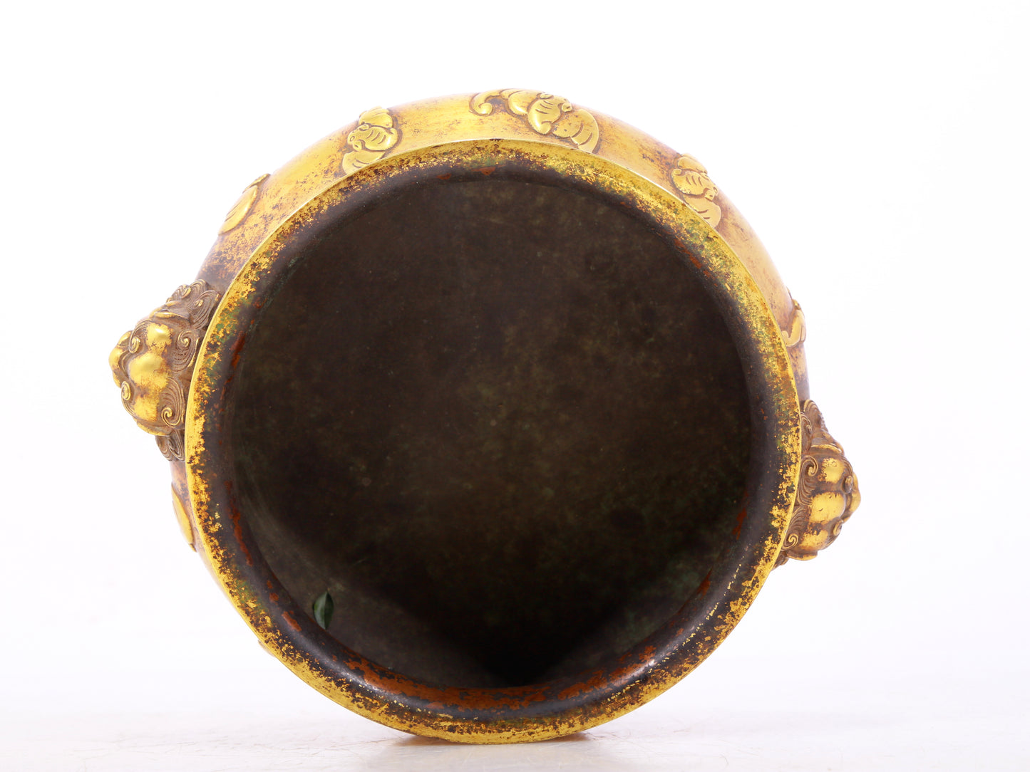 An exquisite gilt bronze bat-patterned lion-ear censer