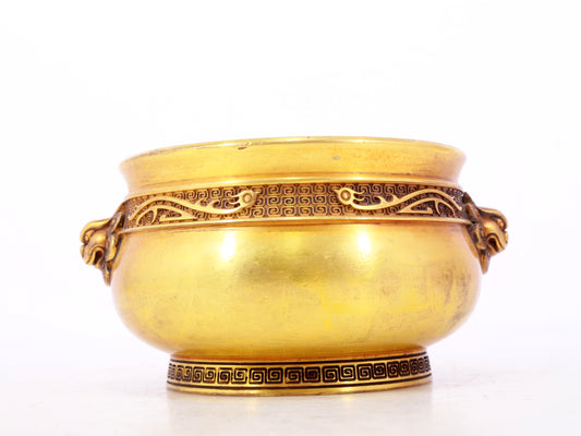 An exquisite gilt bronze lion-ear censer