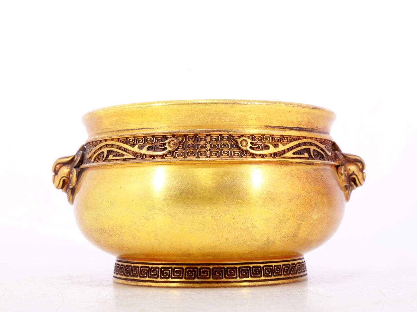 An exquisite gilt bronze lion-ear censer