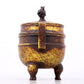 An exquisite gilt bronze dragon-patterned double-eared and tripod censer with lid