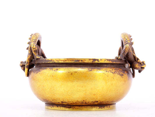 An exquisite gilt bronze dragon ear censer