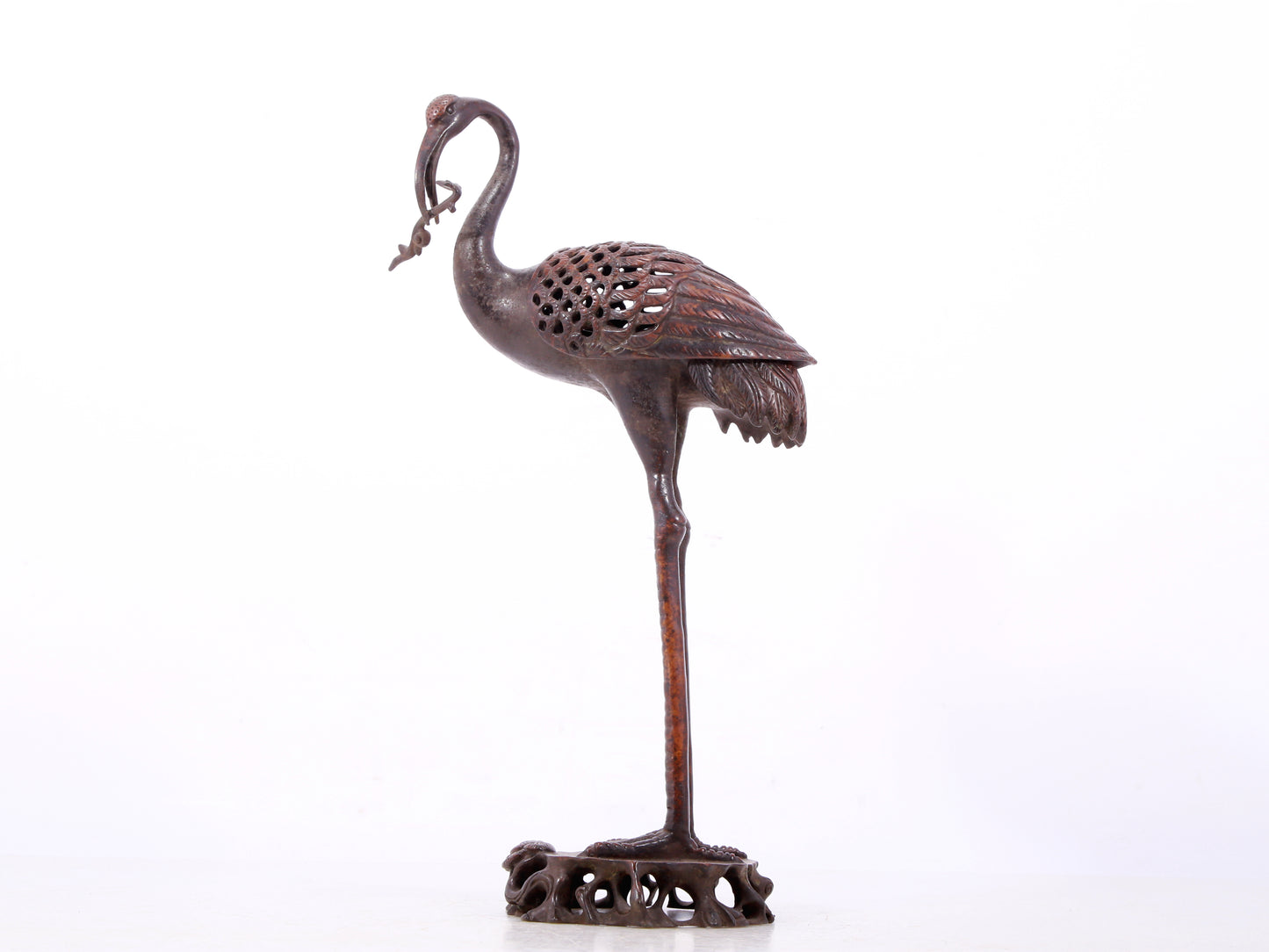 A pair of exquisite bronze crane-shaped censers