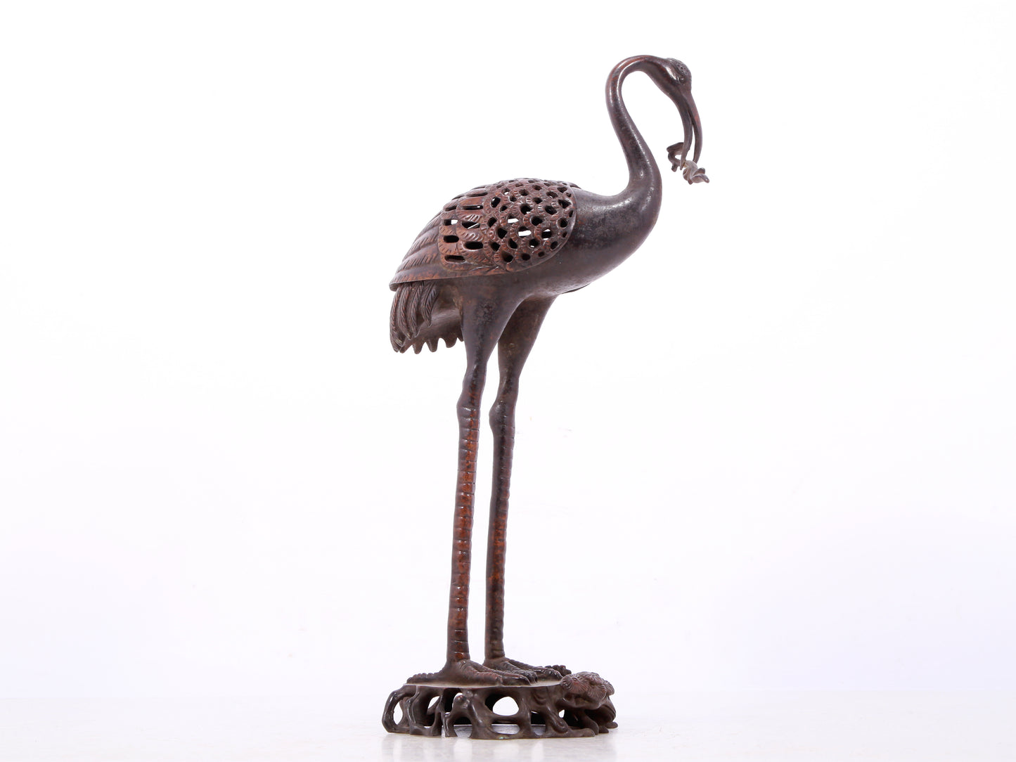 A pair of exquisite bronze crane-shaped censers