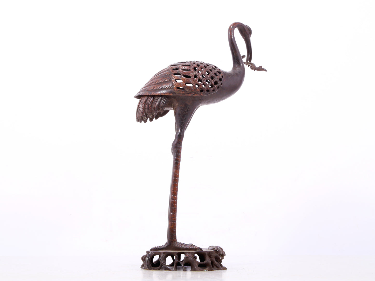 A pair of exquisite bronze crane-shaped censers