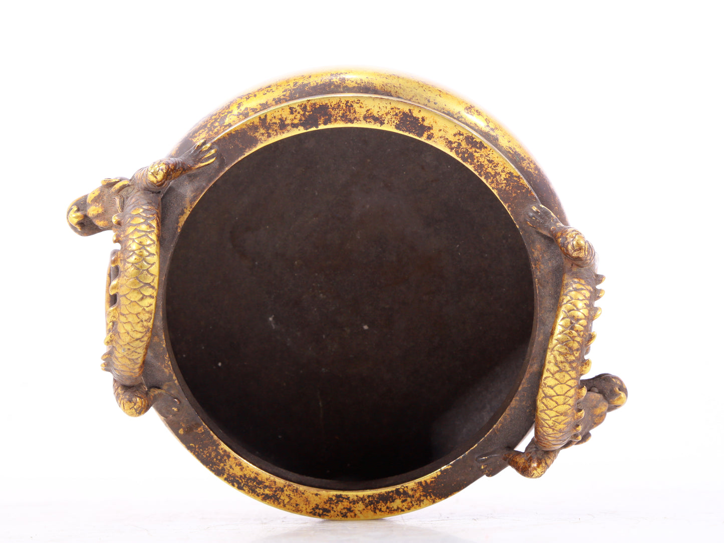 An exquisite gilt bronze dragon ear censer