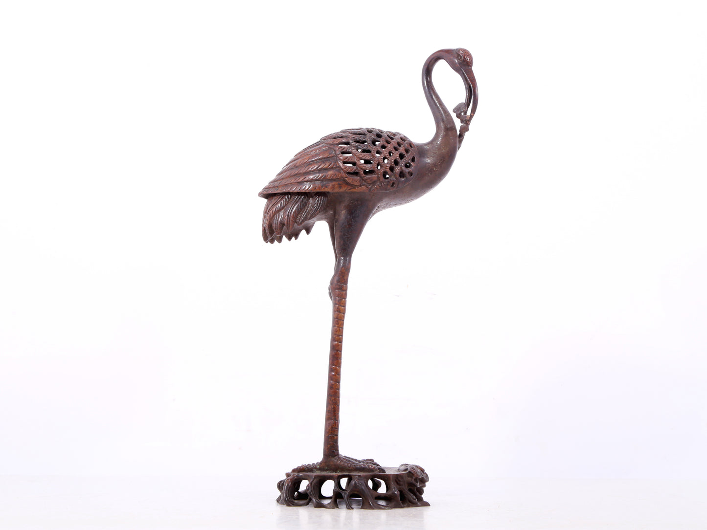 A pair of exquisite bronze crane-shaped censers