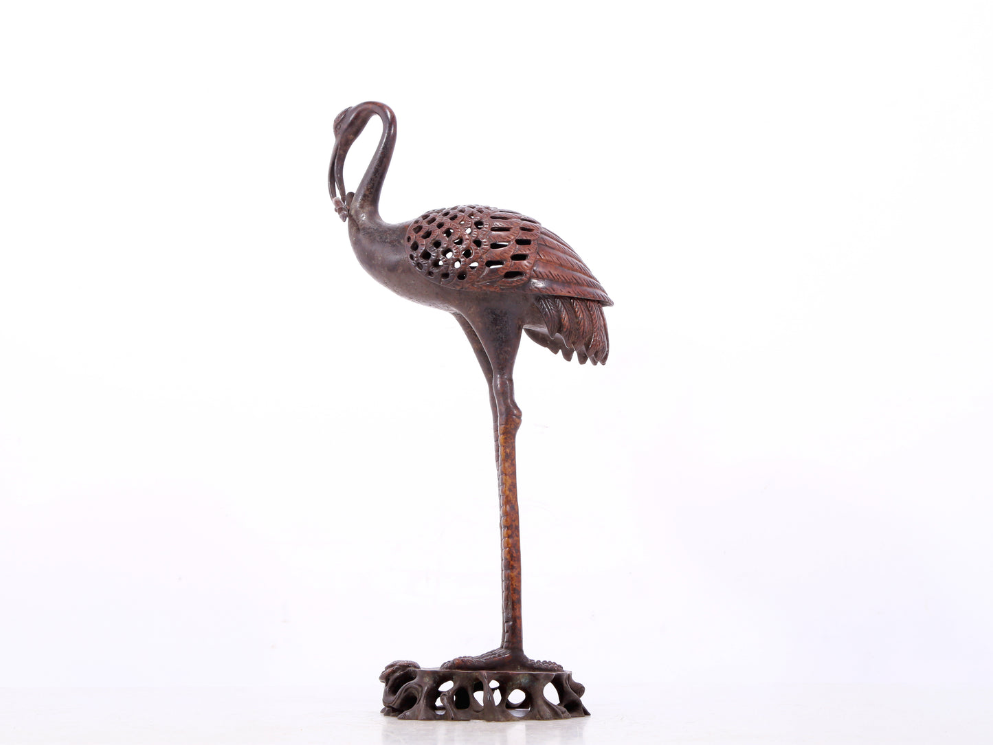 A pair of exquisite bronze crane-shaped censers