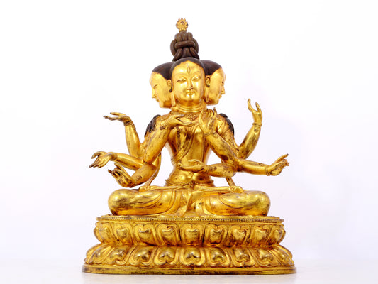 A solemn gilt bronze statue of Bodhisattva