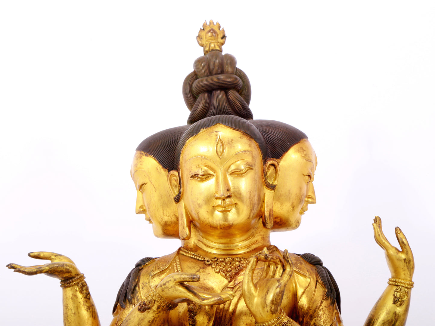 A solemn gilt bronze statue of Bodhisattva