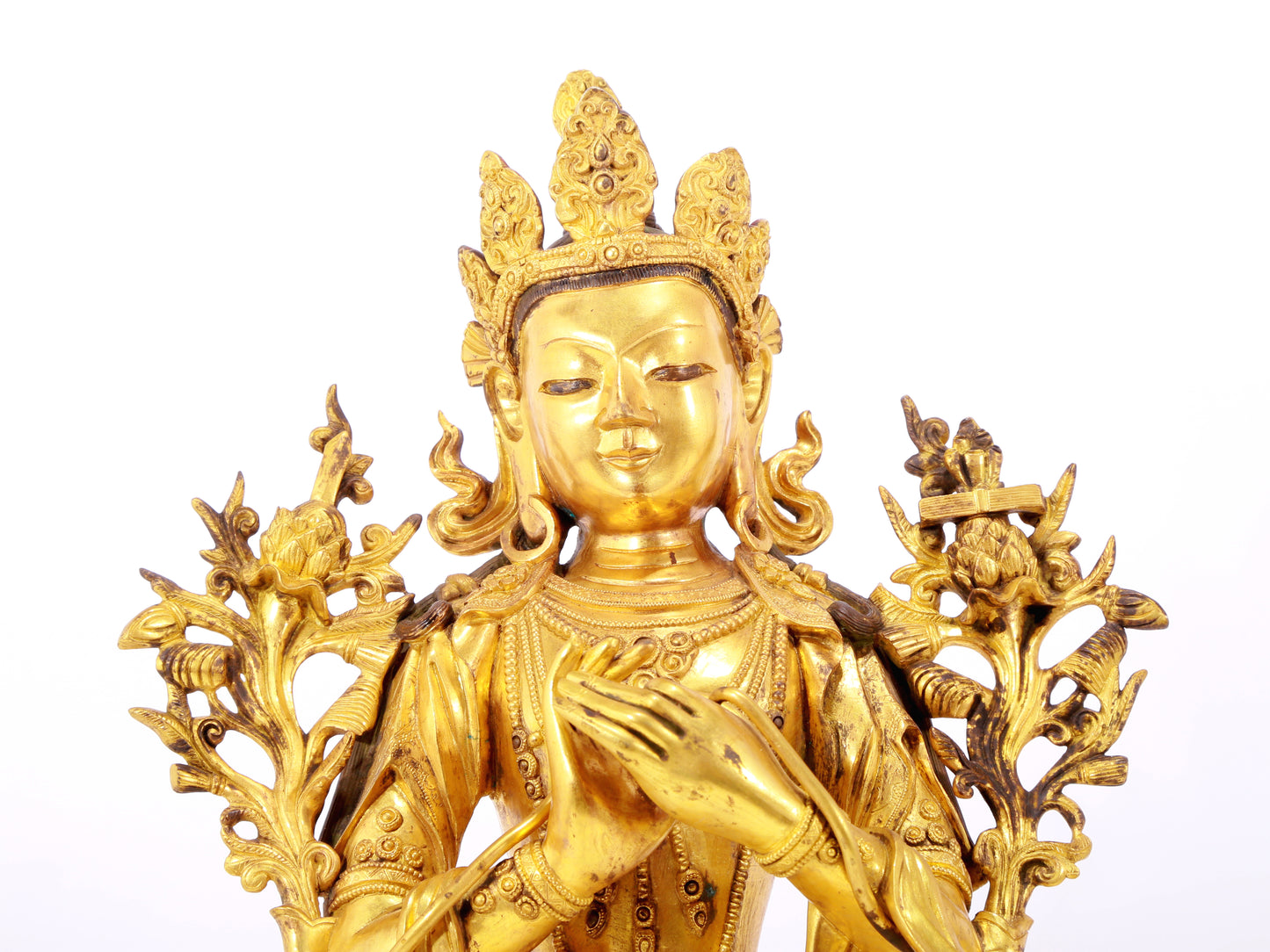 A majestic gilt bronze image of Manjushri Bodhisattva