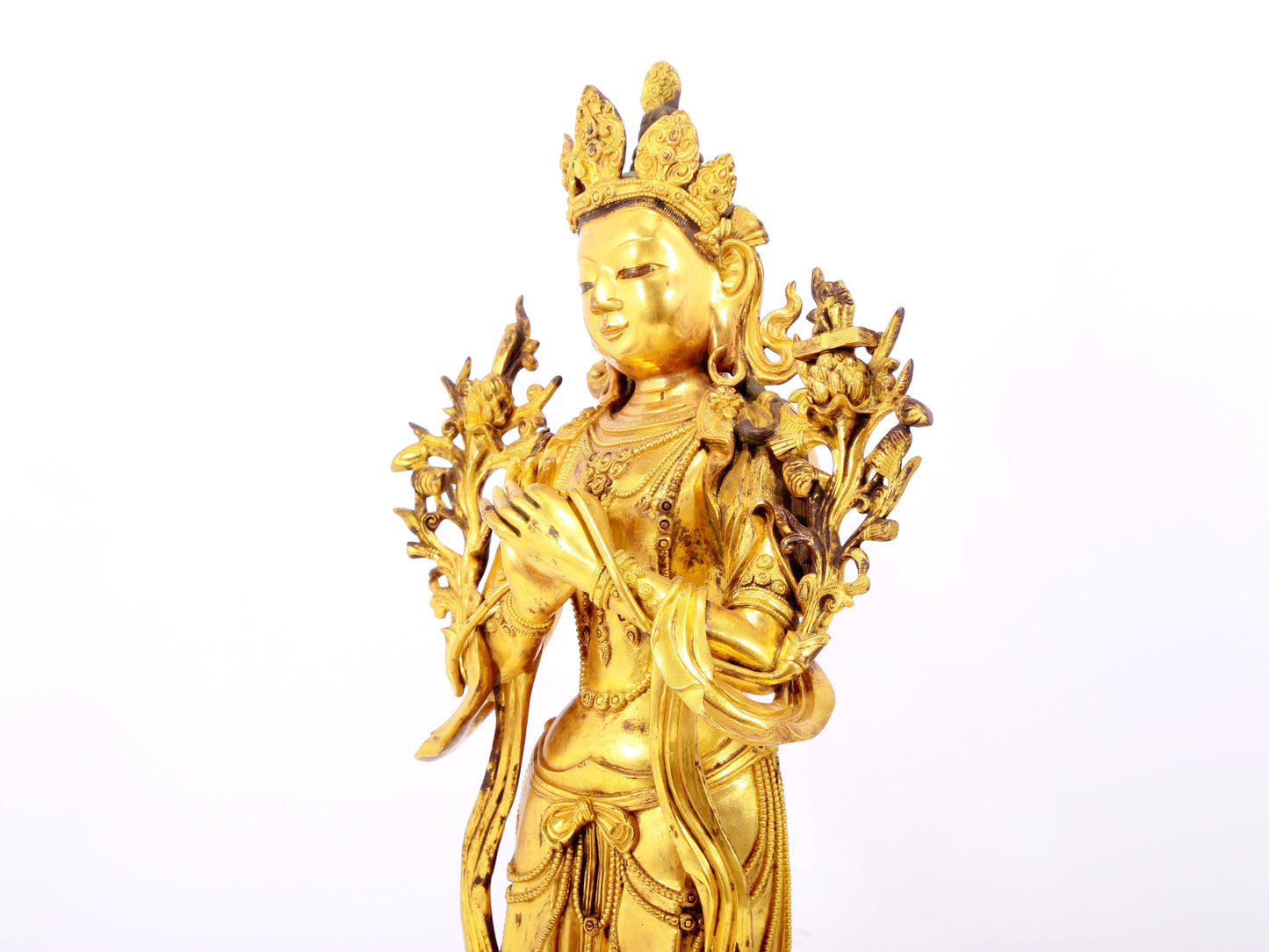 A majestic gilt bronze image of Manjushri Bodhisattva