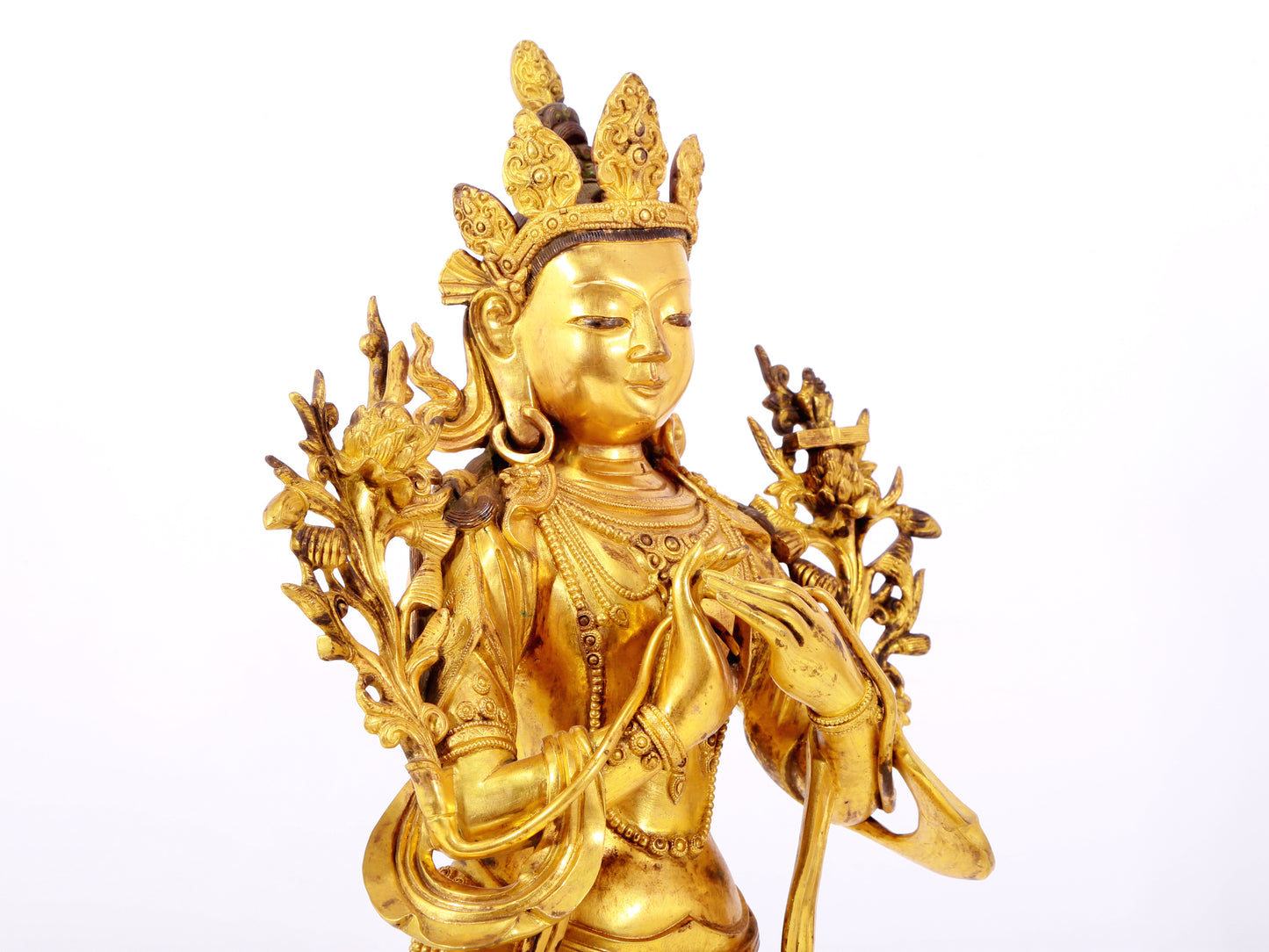 A majestic gilt bronze image of Manjushri Bodhisattva