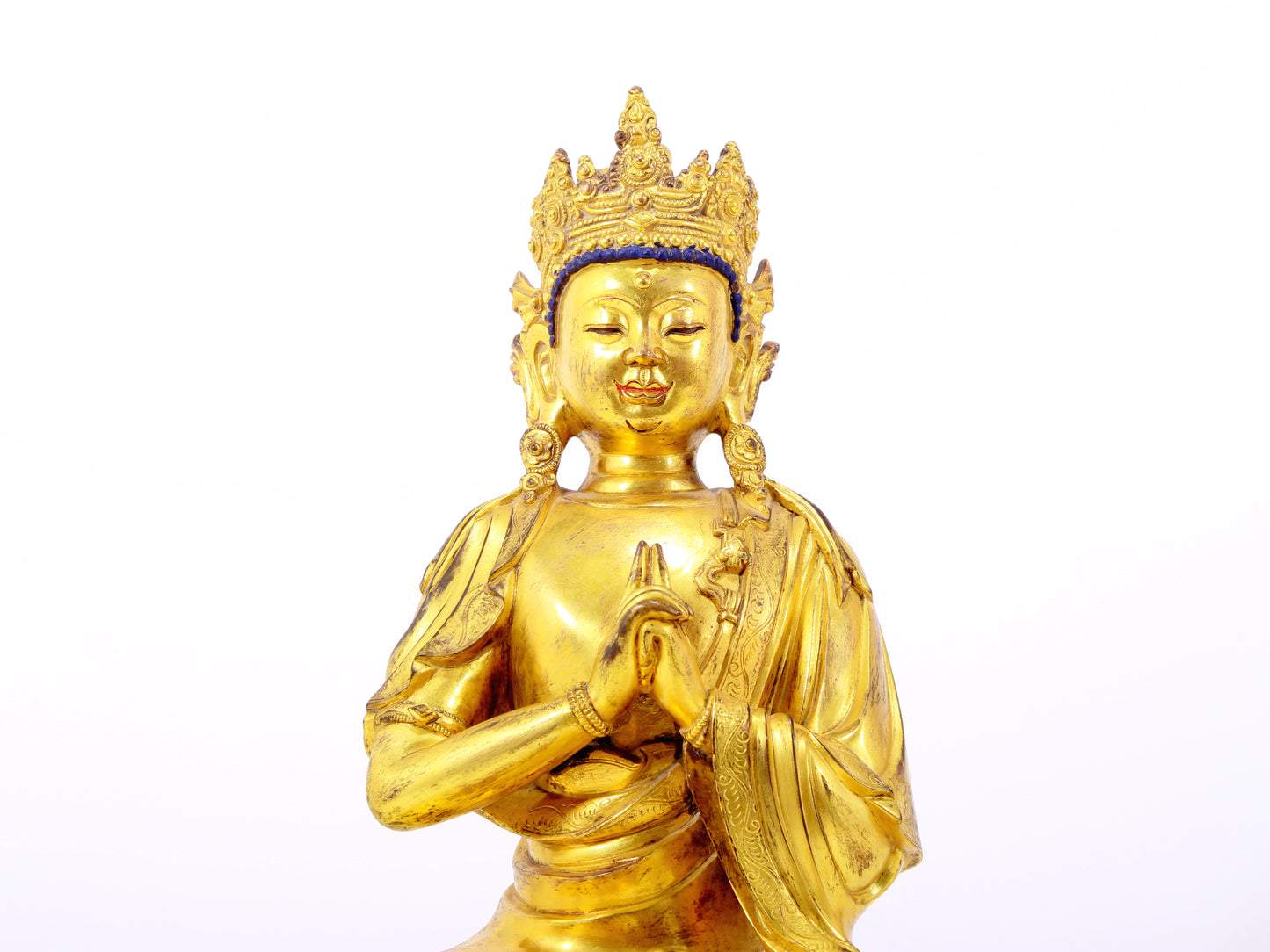 A solemn gilt bronze statue of Bodhisattva