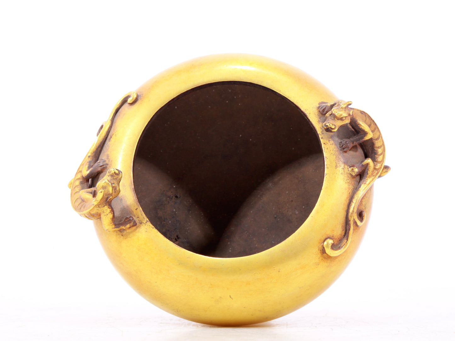 An exquisite gilt bronze dragon ear censer