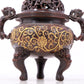 An exquisite gilt bronze censer with double ears and three legs with lotus and auspicious animal patterns.