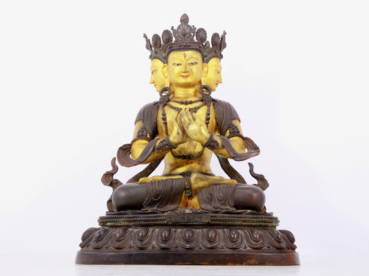 A solemn gilt bronze statue of Bodhisattva