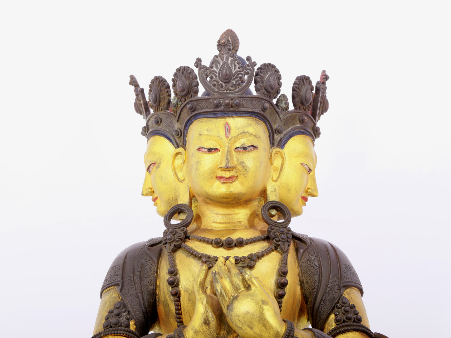 A solemn gilt bronze statue of Bodhisattva