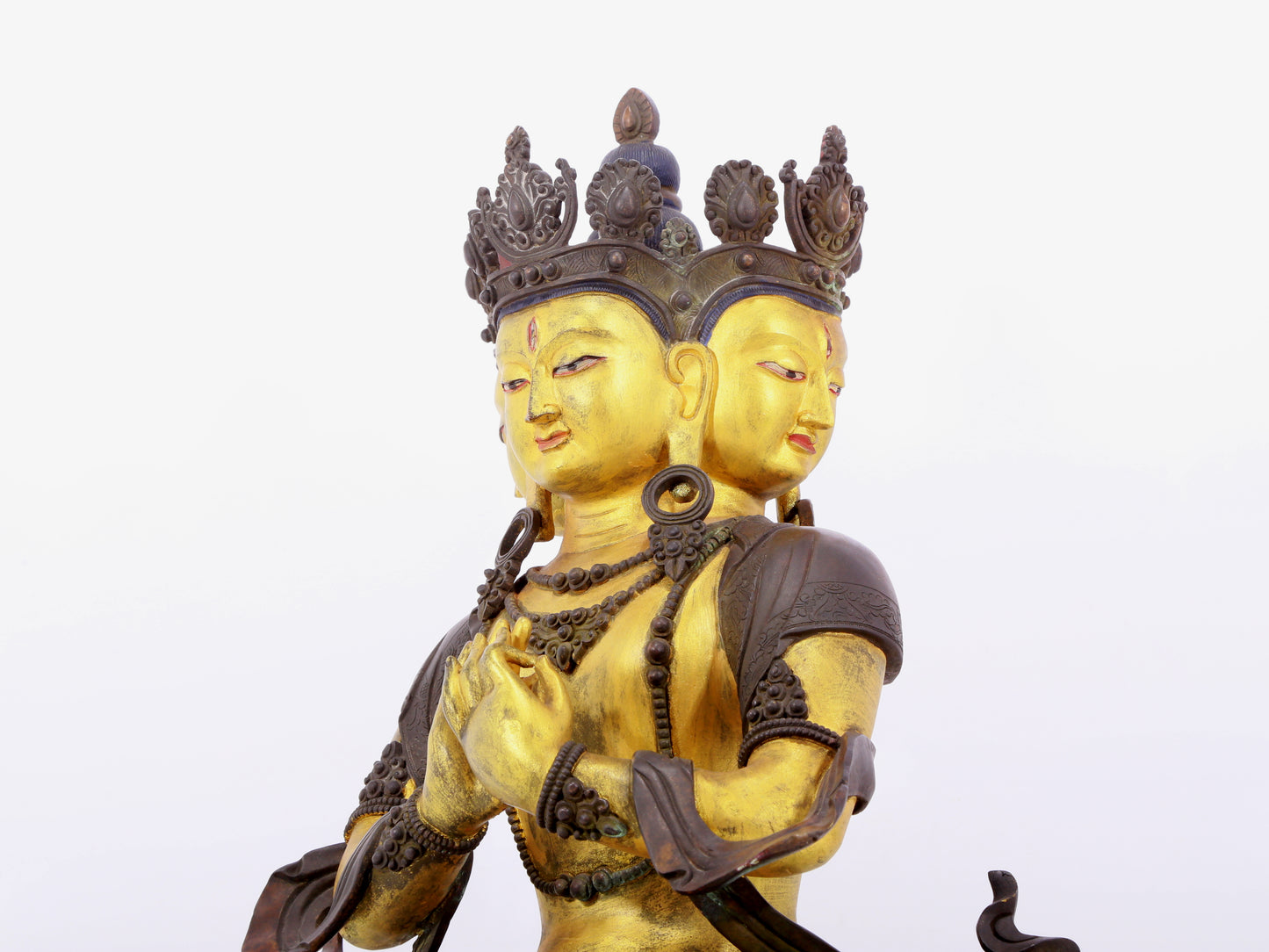 A solemn gilt bronze statue of Bodhisattva