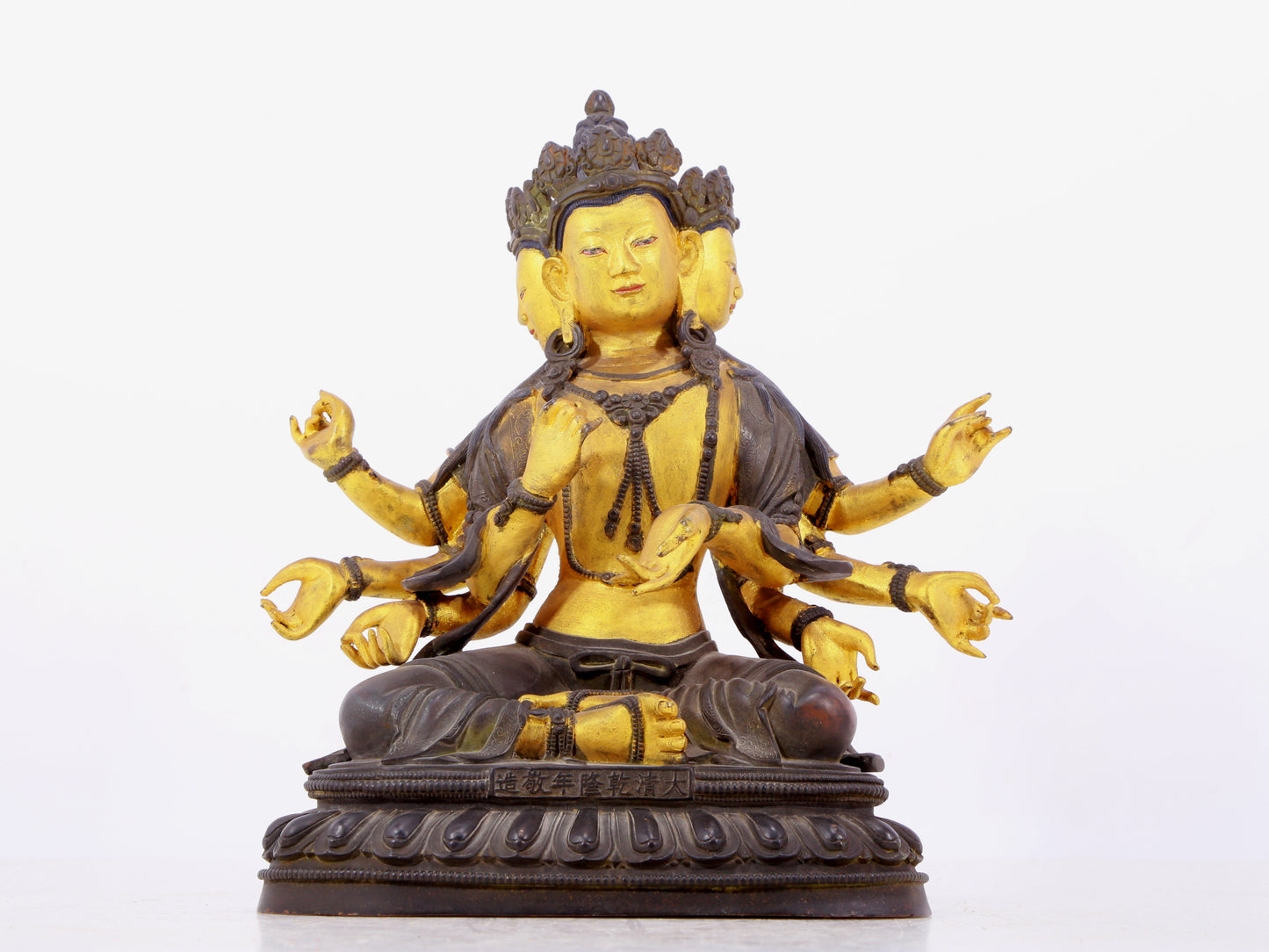 A solemn gilt bronze statue of Bodhisattva