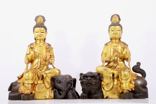 A solemn gilt bronze statues of Manjushri and Samantabhadra