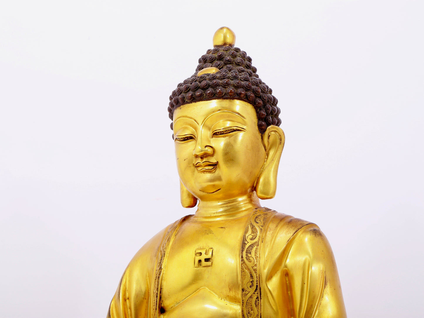 Three solemn gilt bronze statues of Sakyamuni