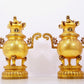 A pair of exquisite gilt bronze phoenix and flower pattern double-eared and three-legged incense burners