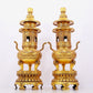 A pair of exquisite gilt copper three-legged incense burners with animal faces and two ears