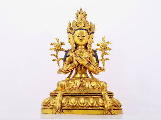 A solemn gilt bronze statue of Bodhisattva