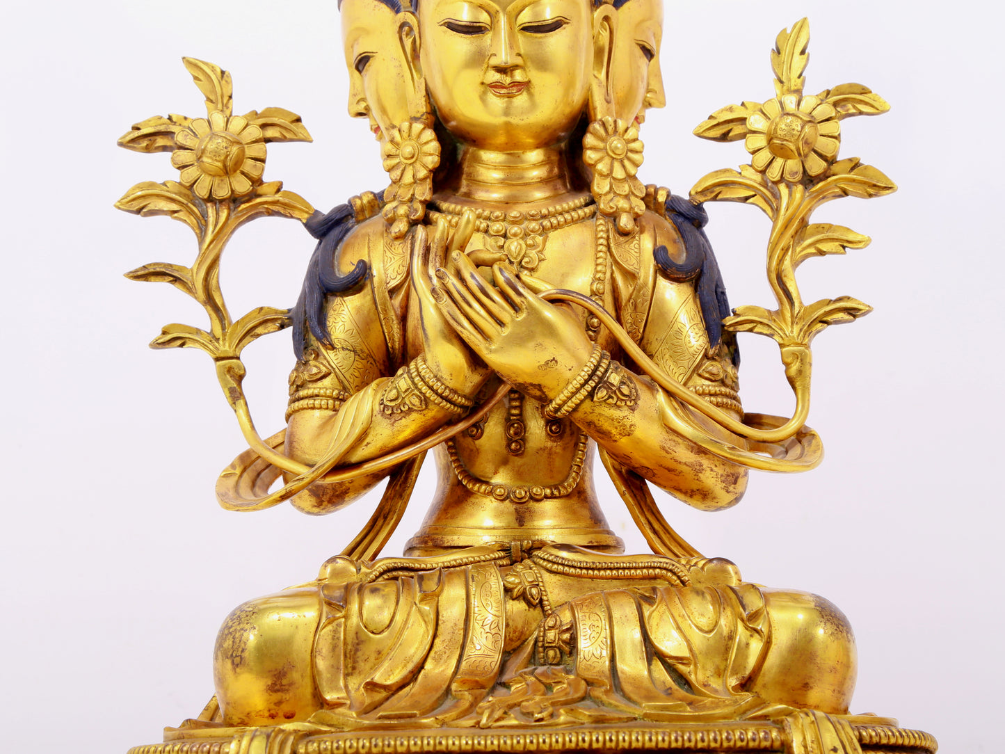 A solemn gilt bronze statue of Bodhisattva