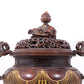 An exquisite gilt bronze elephant-patterned two-eared and tripod censer with lid