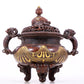 An exquisite gilt bronze elephant-patterned two-eared and tripod censer with lid