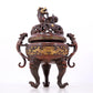 An exquisite gilt bronze double-eared and tripod censer with chilong pattern and lid