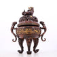 An exquisite gilt bronze double-eared and tripod censer with chilong pattern and lid