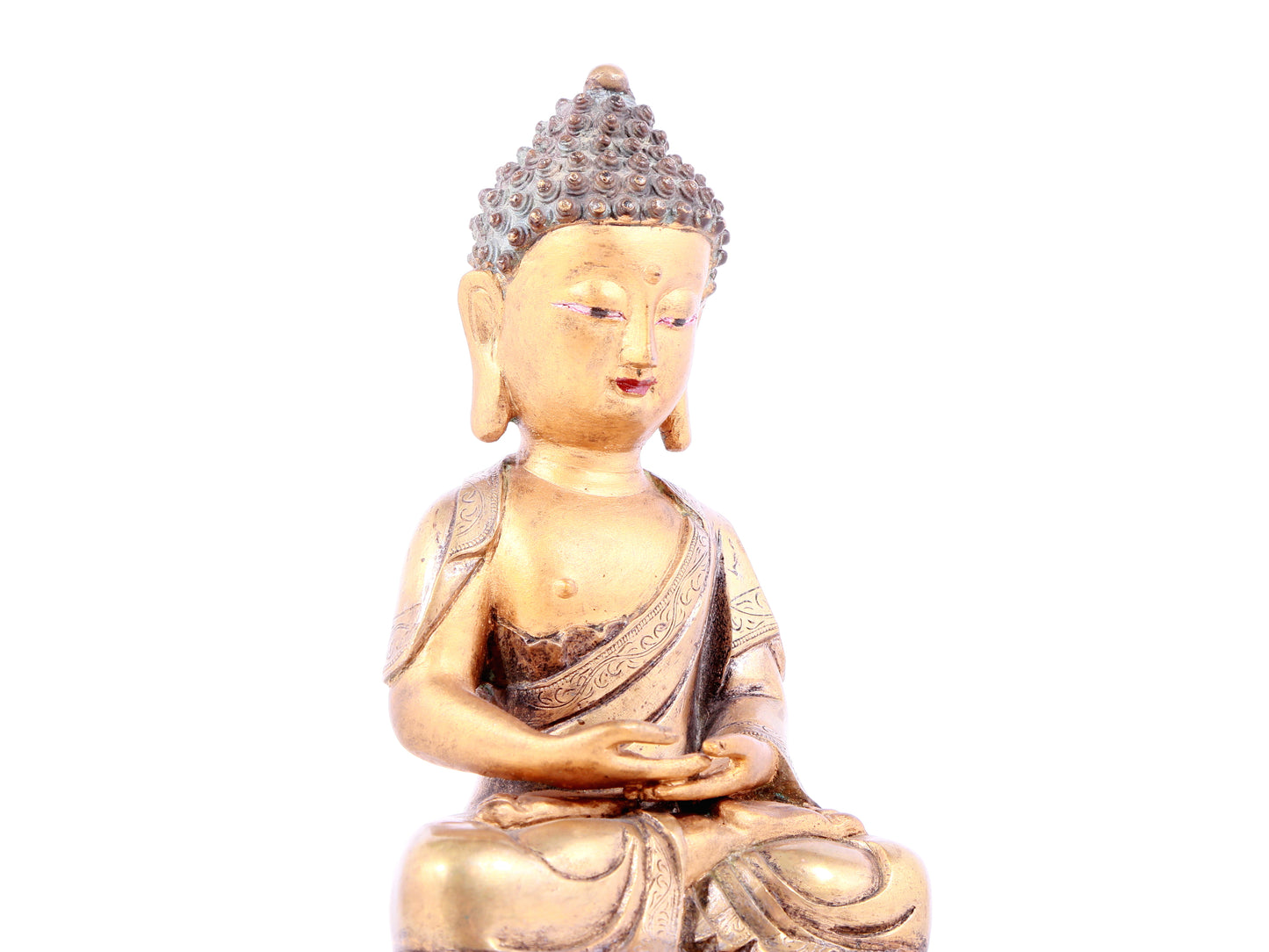 A solemn gilt bronze statue of Sakyamuni