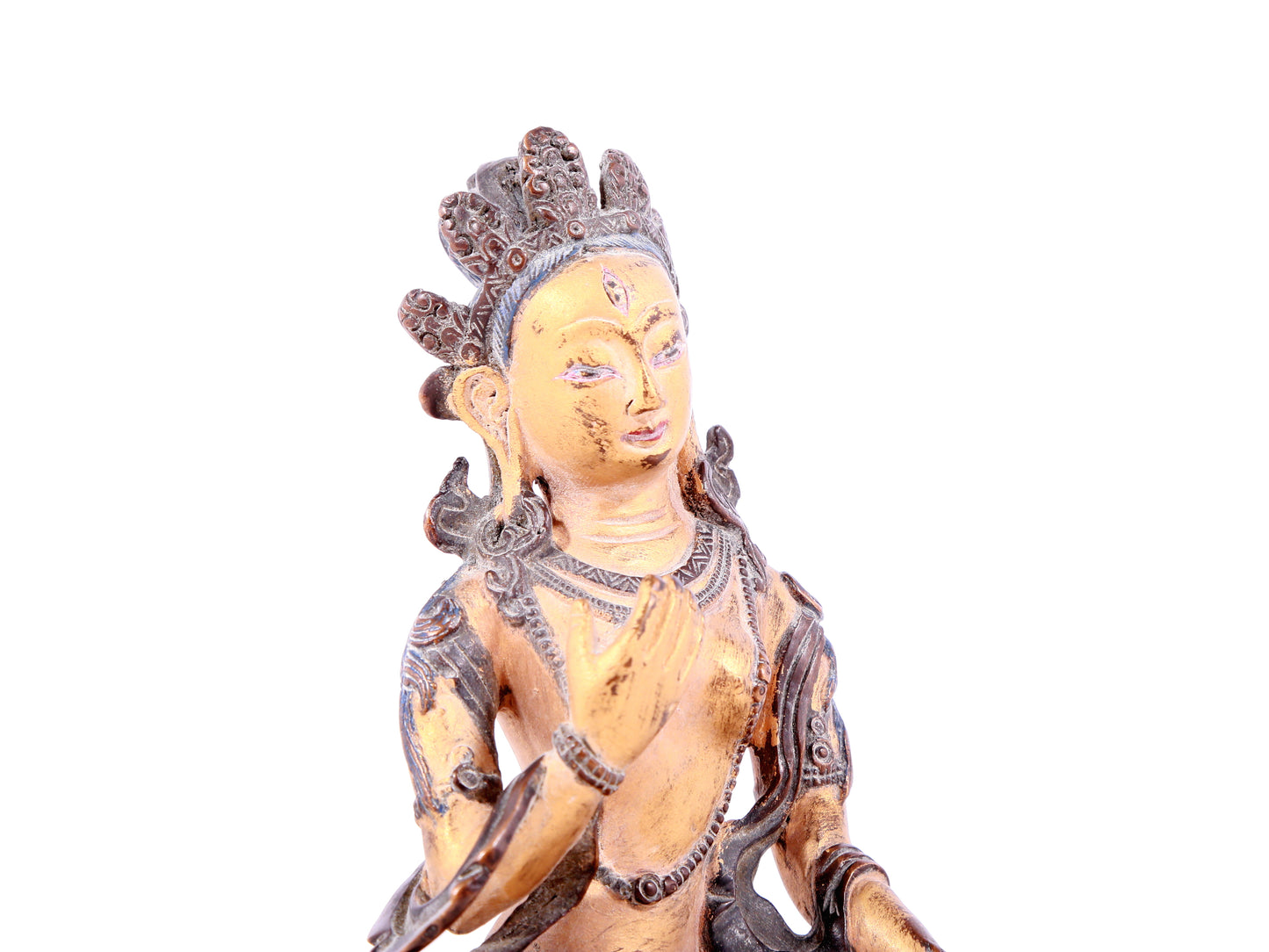 A solemn gilt bronze statue of Bodhisattva